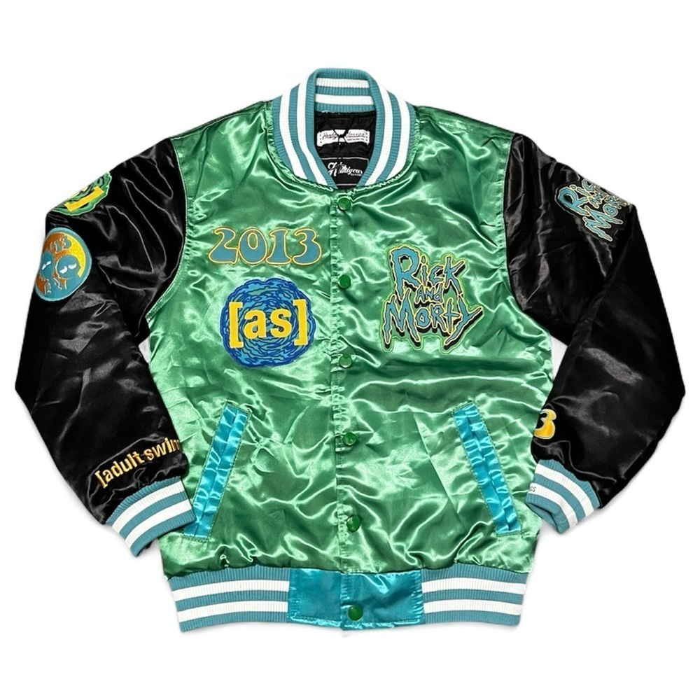 Headgear Classics Green Satin Varsity Jacket Rick & Morty Youth Kids Small Retro